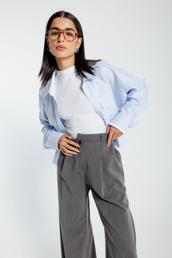 Asymmetric Waistband Trousers in Grey