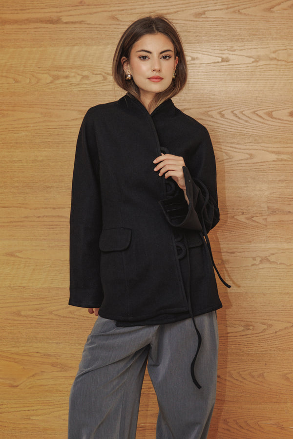 Wool Side Tie Jacket in Black
