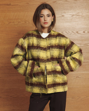 Mid-length Colored Jacket in Yellow Checkered