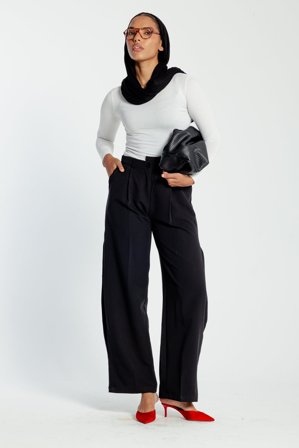 Asymmetric Waistband Trousers in Black