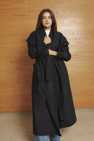 Oversized Lapel Coat in Dark Grey