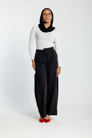 Asymmetric Waistband Trousers in Black