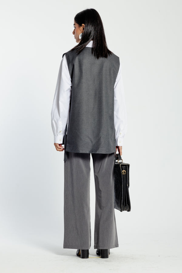 Oversized Side Buckled Vest in Dark Grey