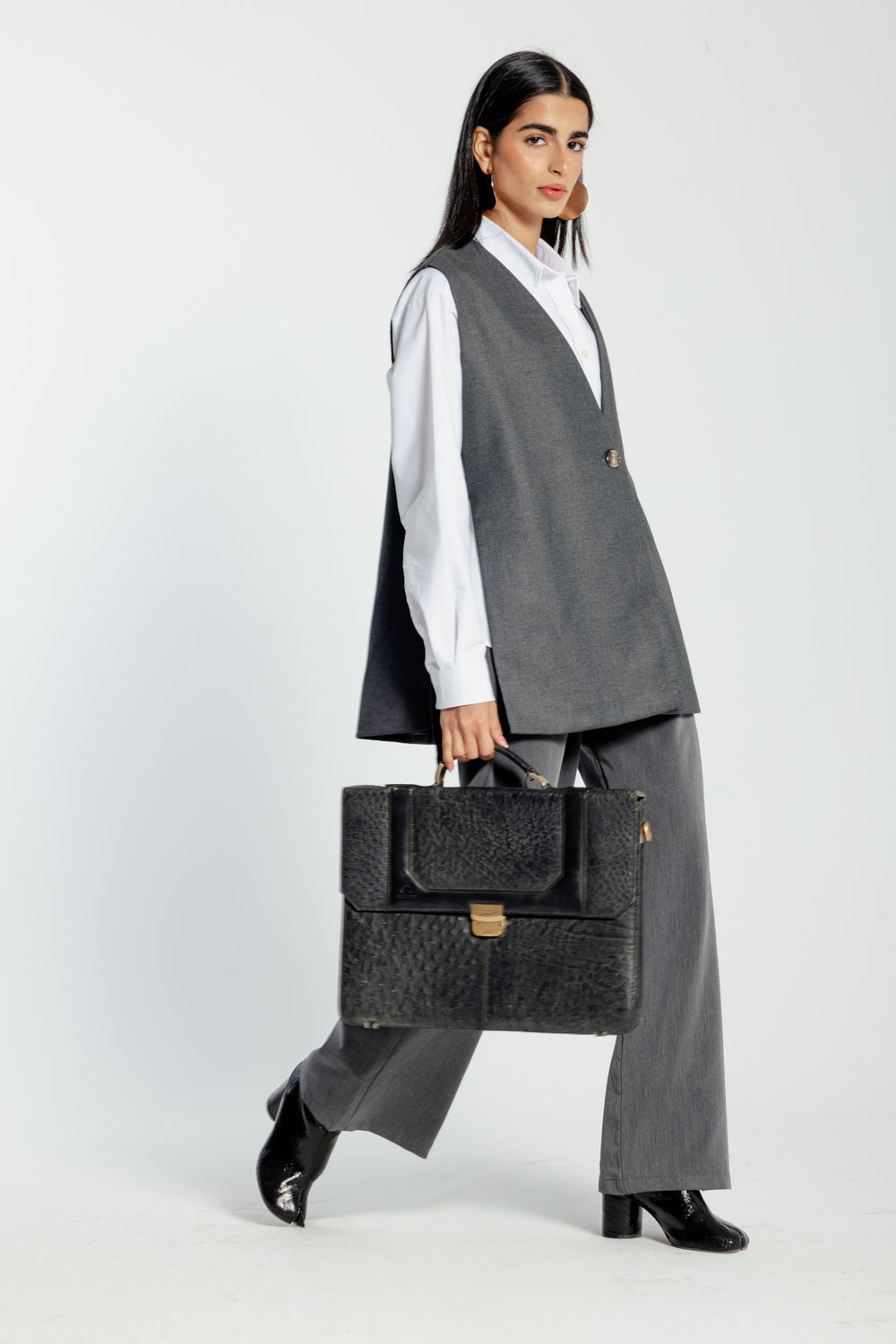Oversized Side Buckled Vest in Dark Grey