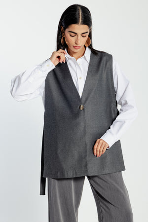 Oversized Side Buckled Vest in Dark Grey