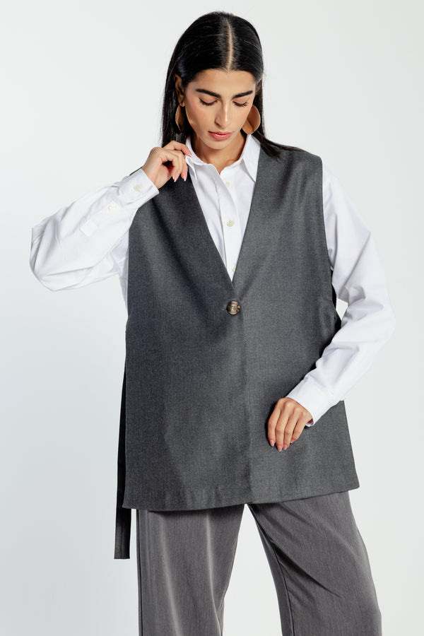 Oversized Side Buckled Vest in Dark Grey