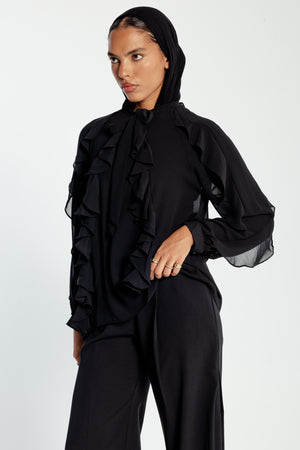Chiffon Ruffled Blouse in Black