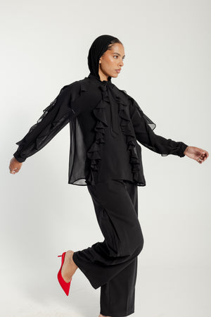 Chiffon Ruffled Blouse in Black