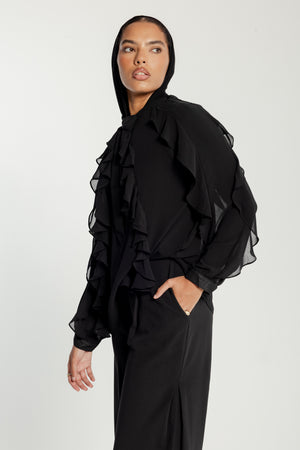 Chiffon Ruffled Blouse in Black