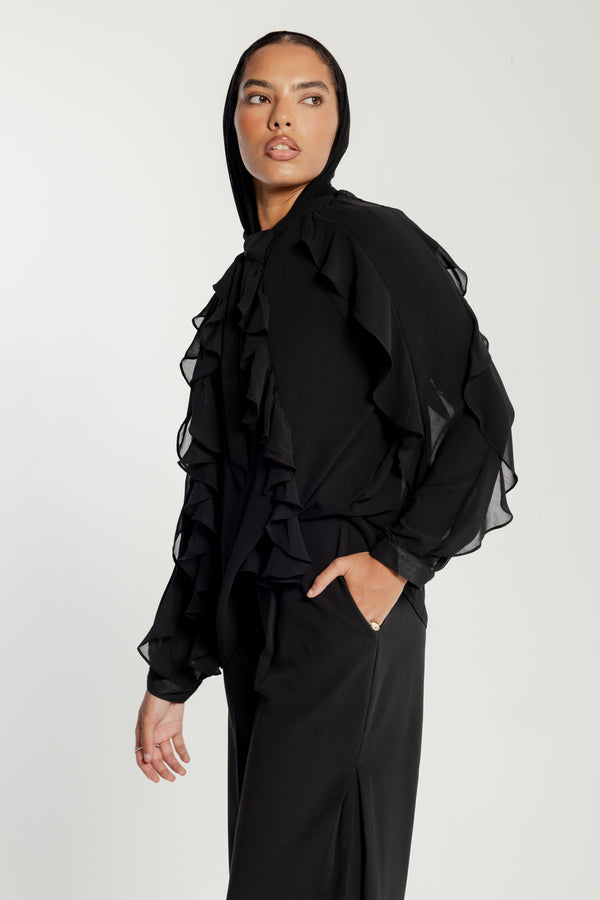 Chiffon Ruffled Blouse in Black