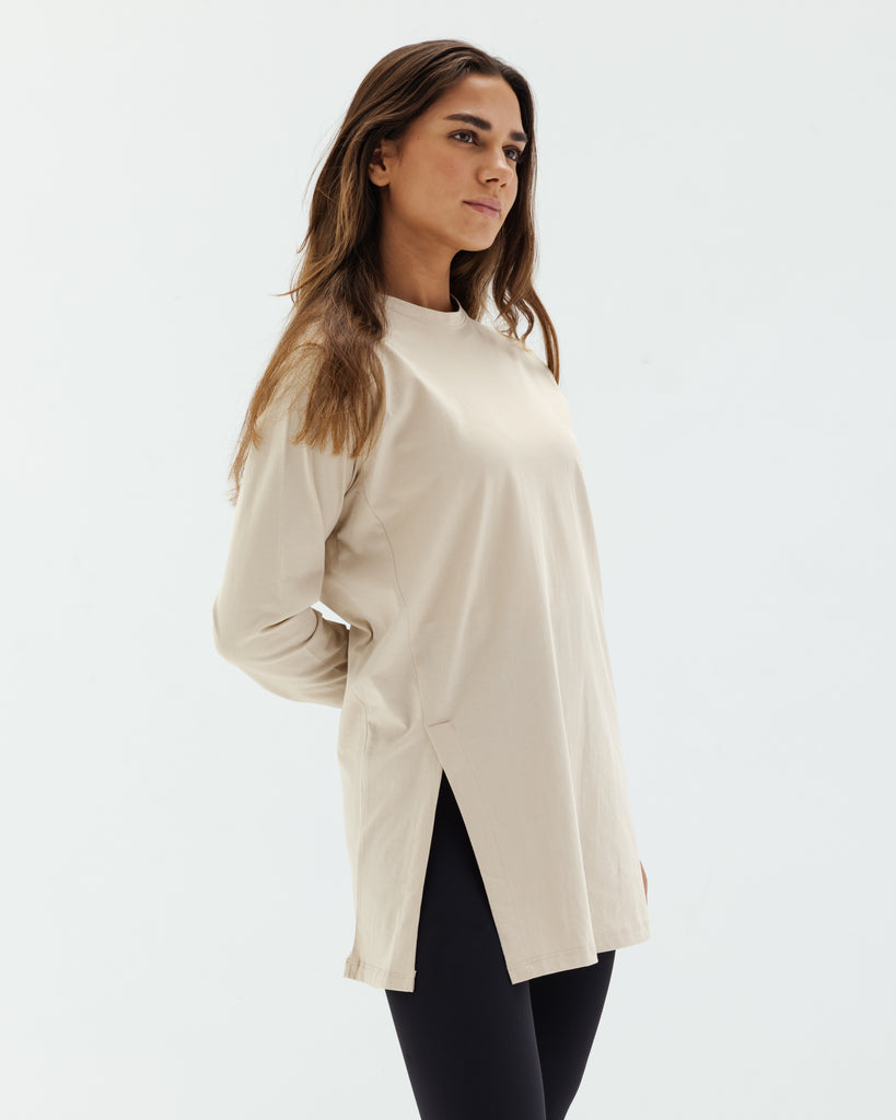 Easy To Do It Long Sleeve Tee in Beige