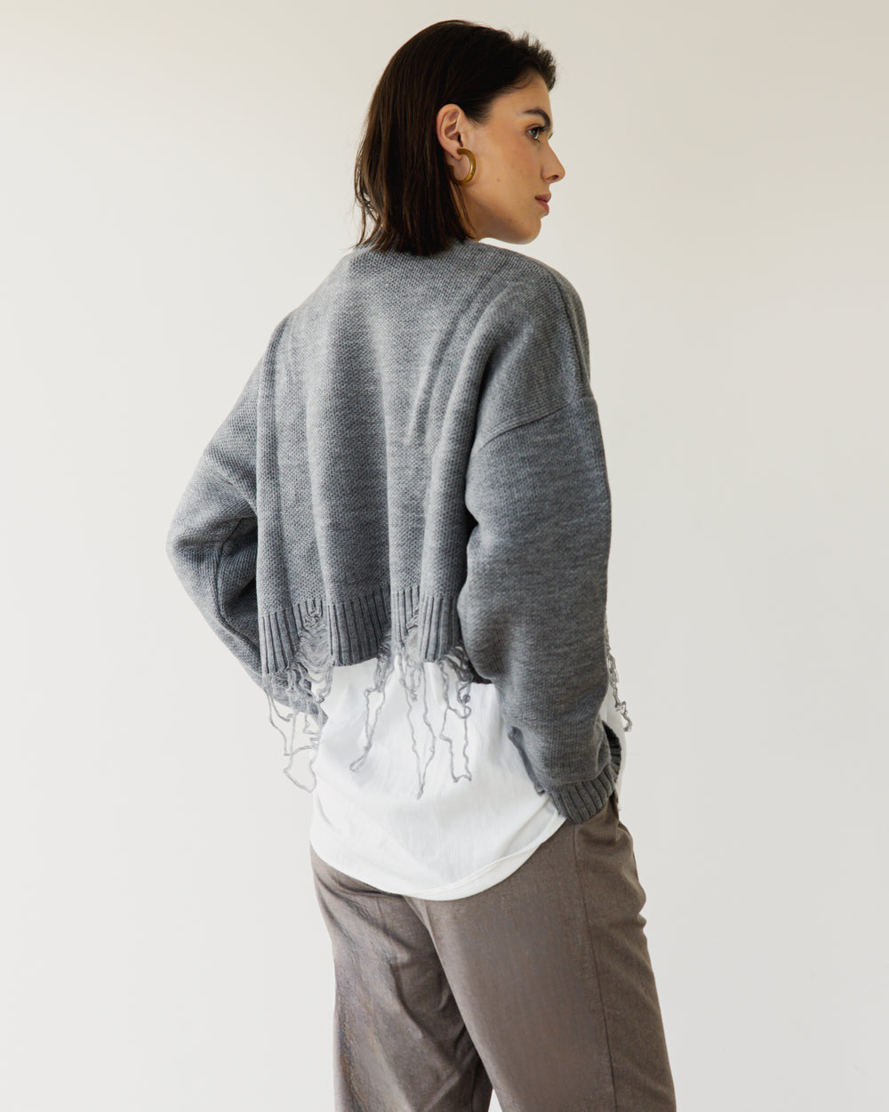Fringed Sweater in Grey