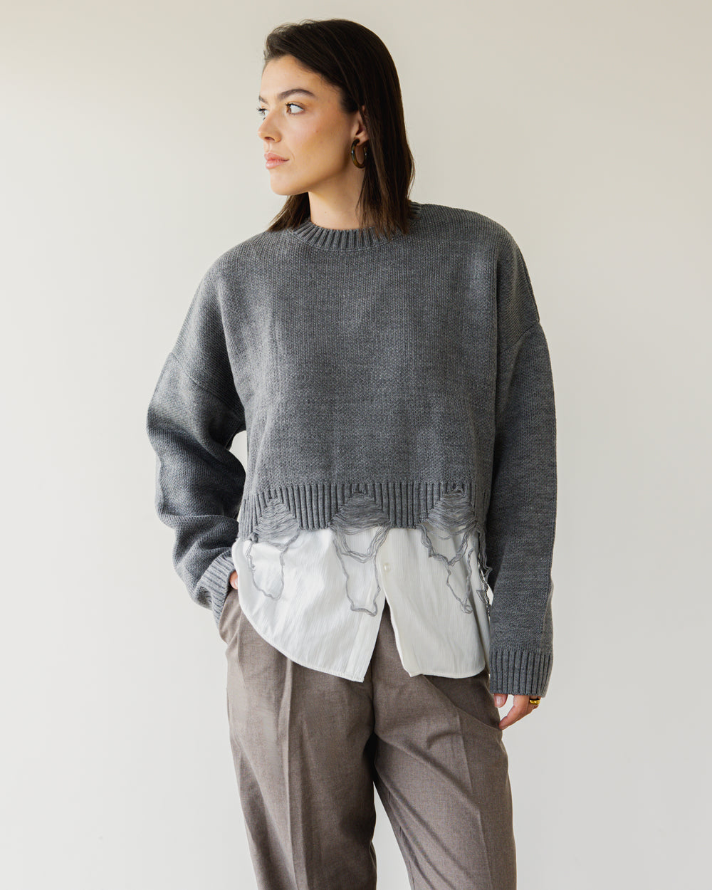 Fringed Sweater in Grey
