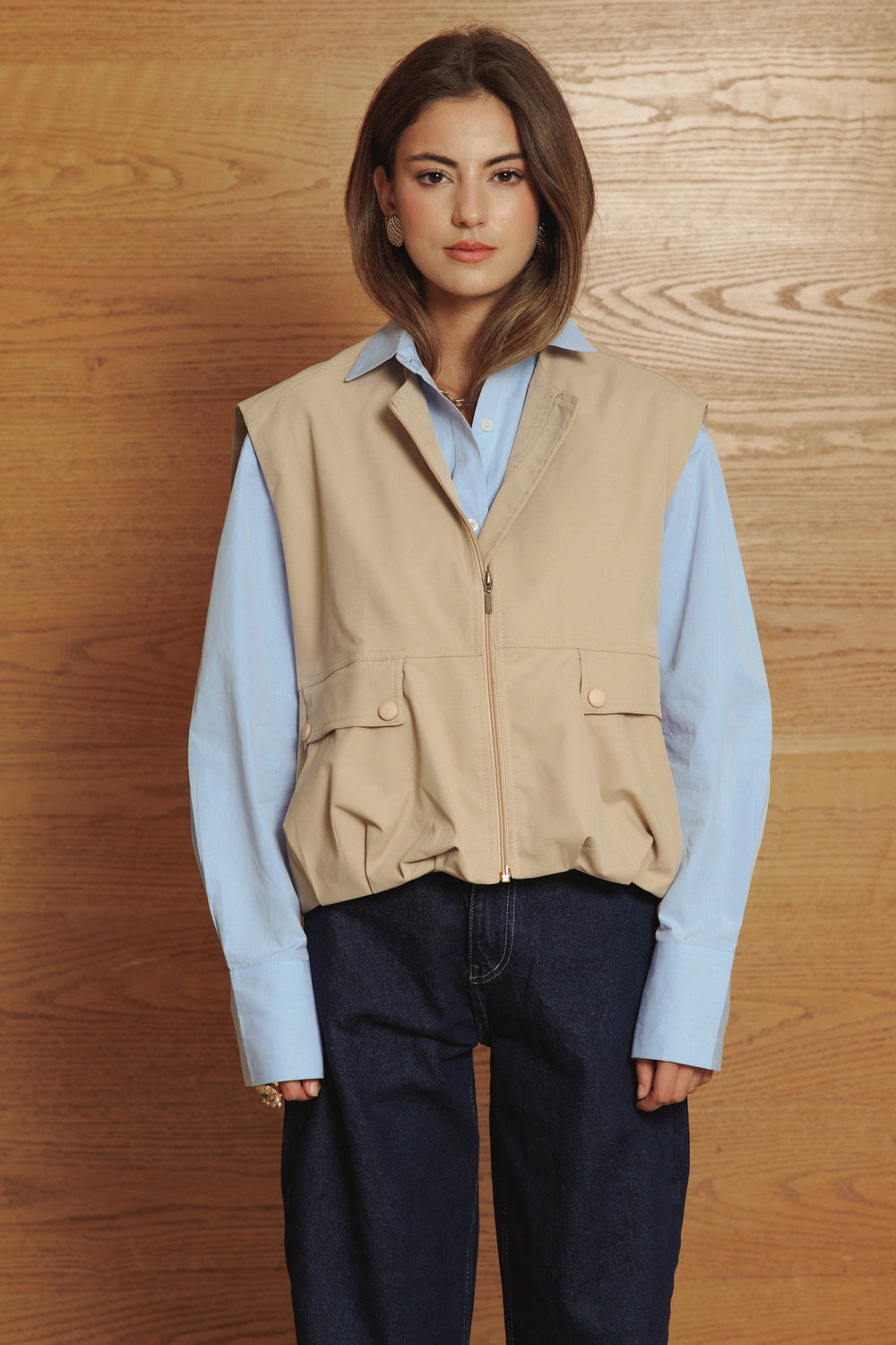 Balloon Vest in Beige