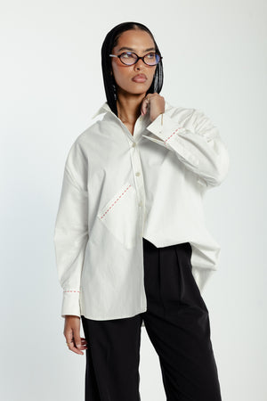 Oversized Red Stitching Poplin Shirt