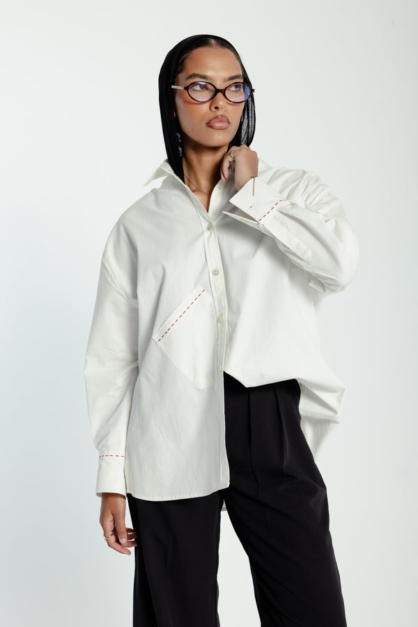 Oversized Red Stitching Poplin Shirt