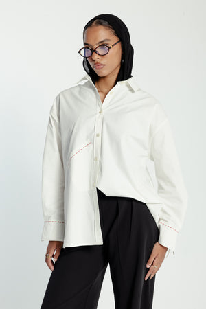 Oversized Red Stitching Poplin Shirt