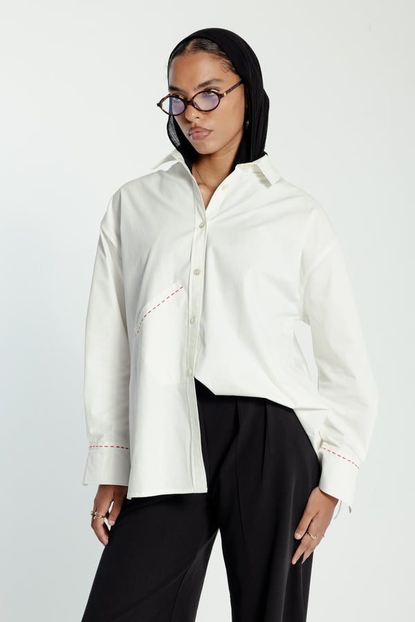 Oversized Red Stitching Poplin Shirt
