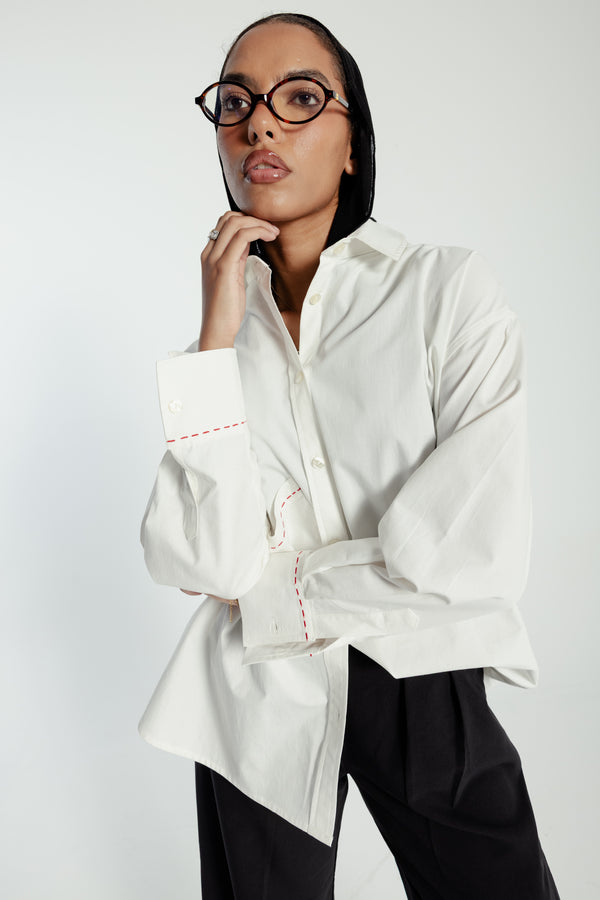 Oversized Red Stitching Poplin Shirt