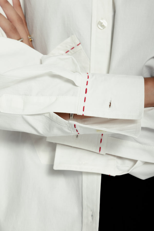 Oversized Red Stitching Poplin Shirt