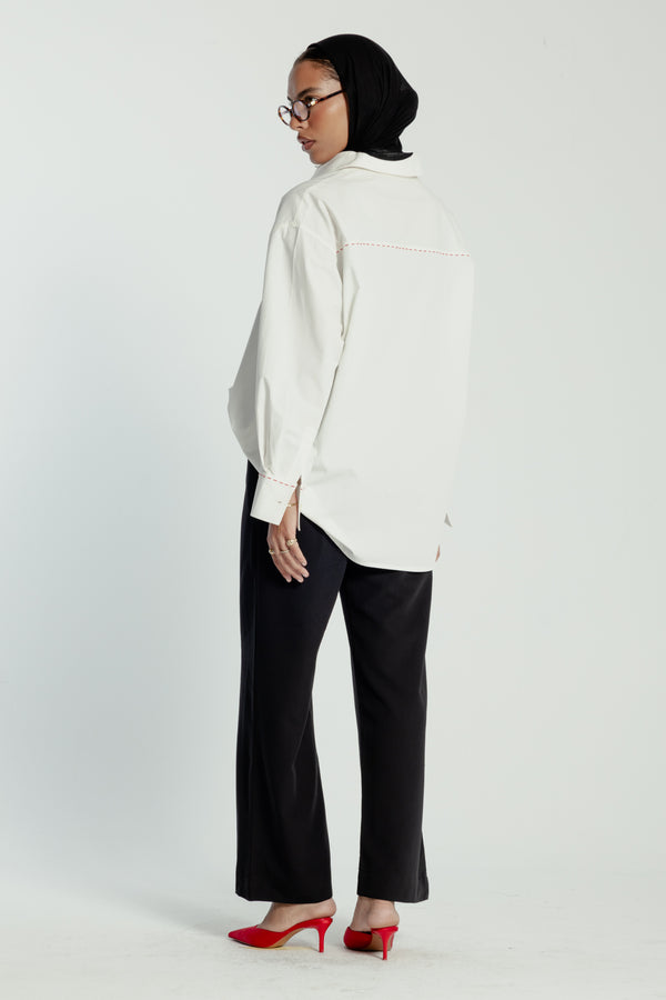 Oversized Red Stitching Poplin Shirt