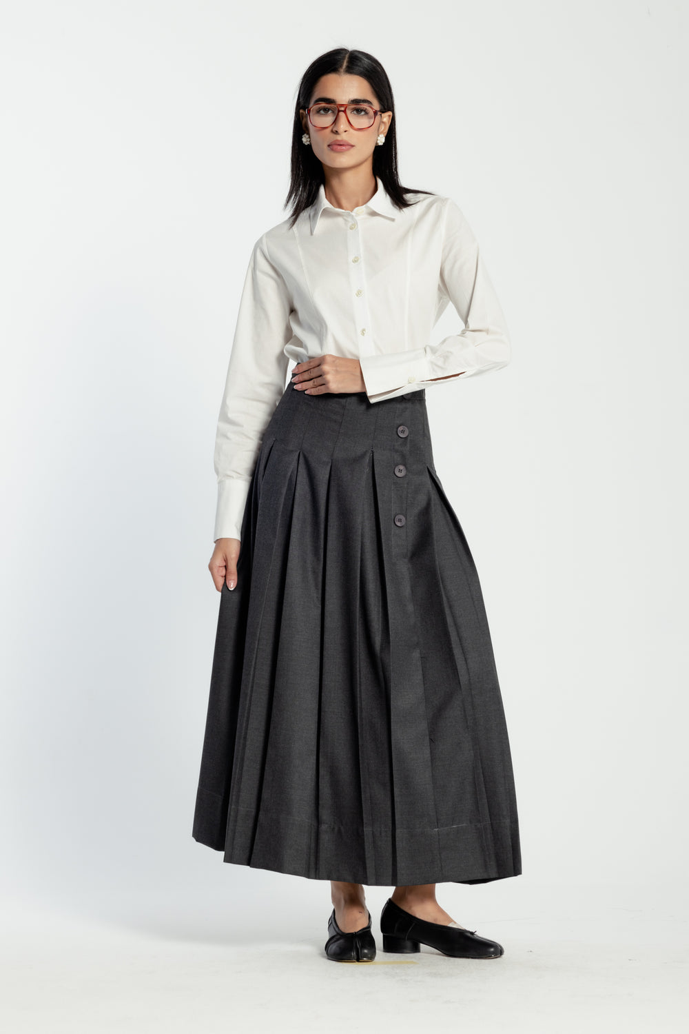Classic Pleats Skirt in Dark Grey