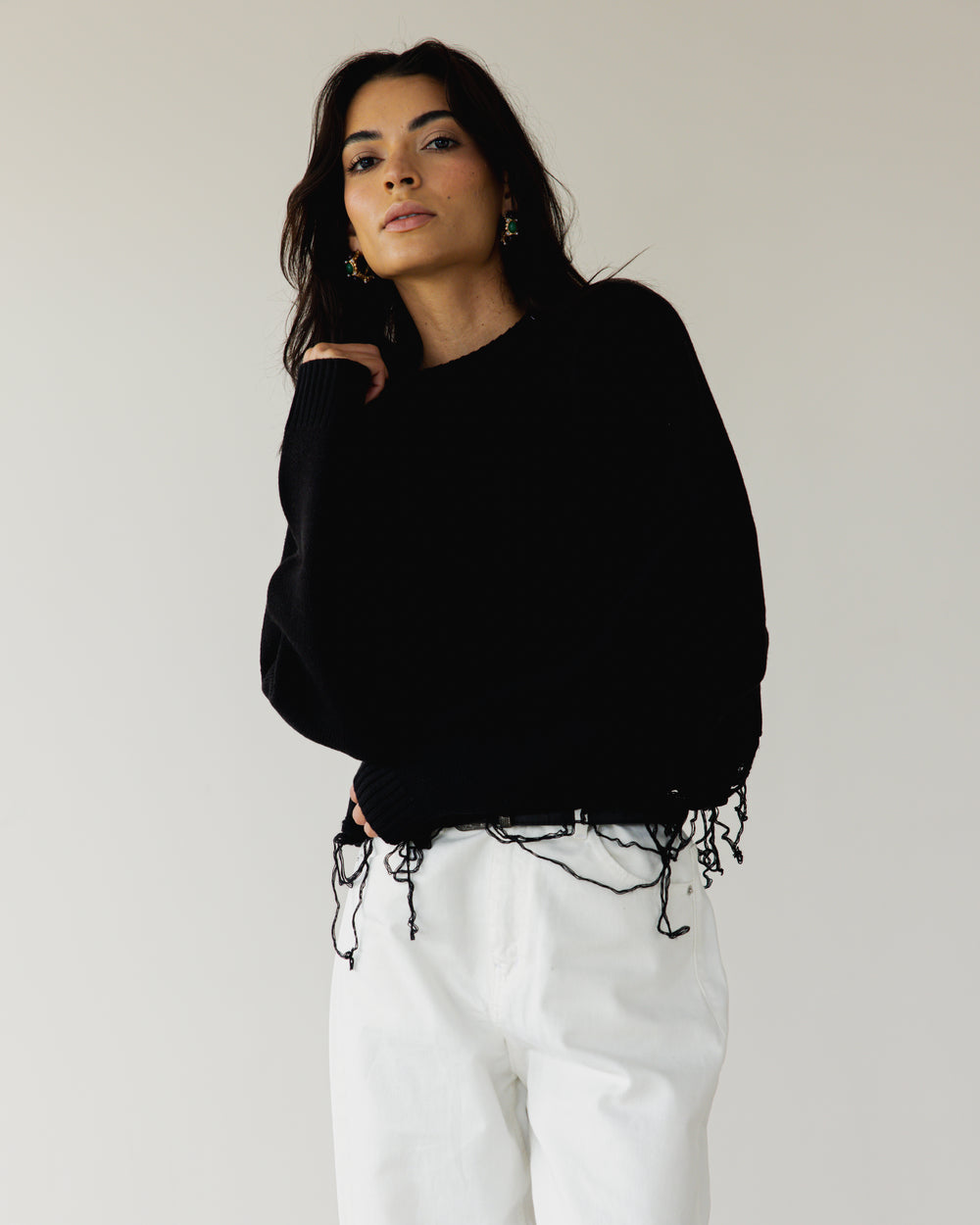 Fringed Sweater in Black