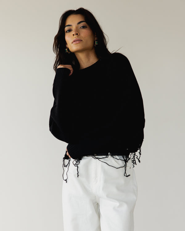 Fringed Sweater in Black