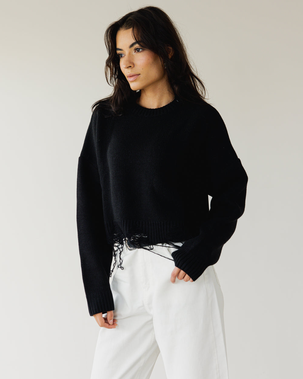 Fringed Sweater in Black