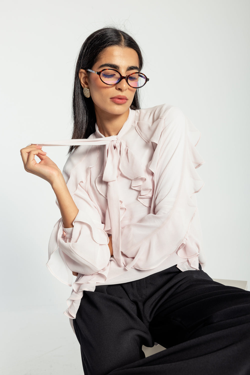 Chiffon Ruffled Blouse in Rose