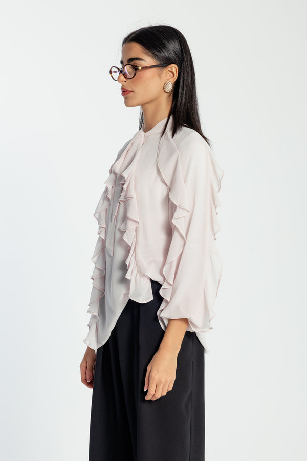Chiffon Ruffled Blouse in Rose