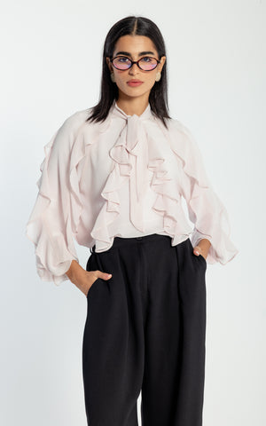 Chiffon Ruffled Blouse in Rose