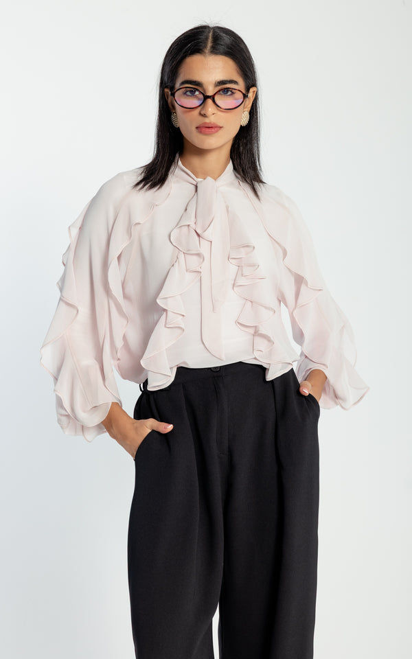 Chiffon Ruffled Blouse in Rose