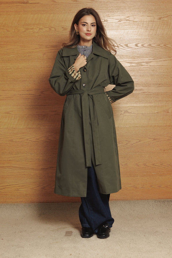Long Oversized Trench in Olive