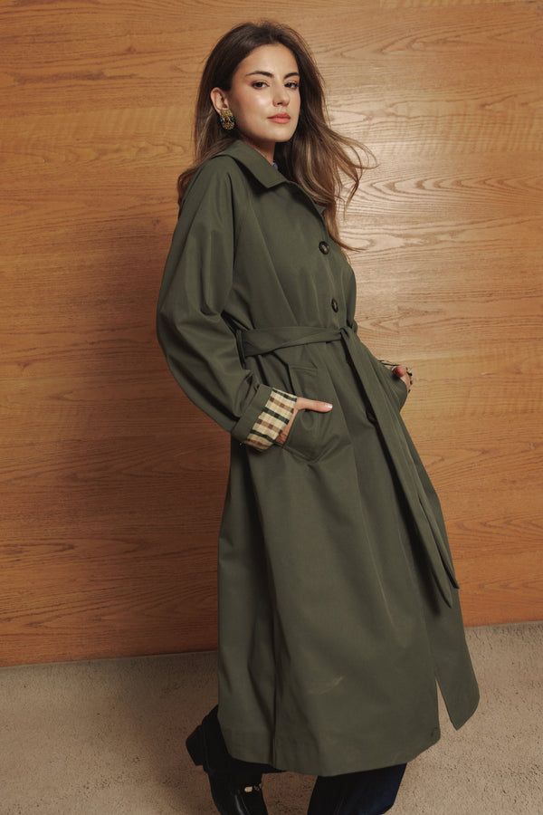 Long Oversized Trench in Olive