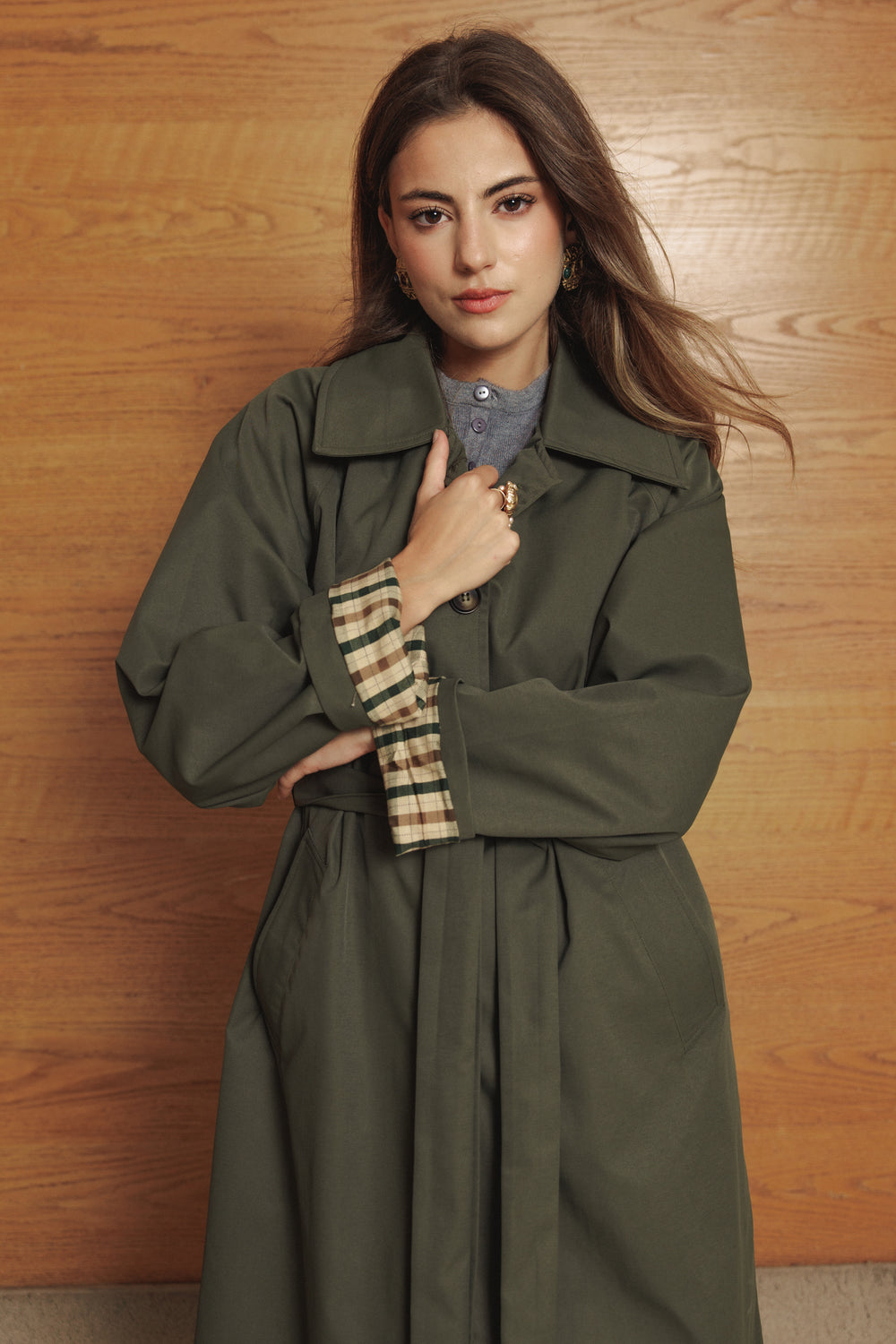 Long Oversized Trench in Olive