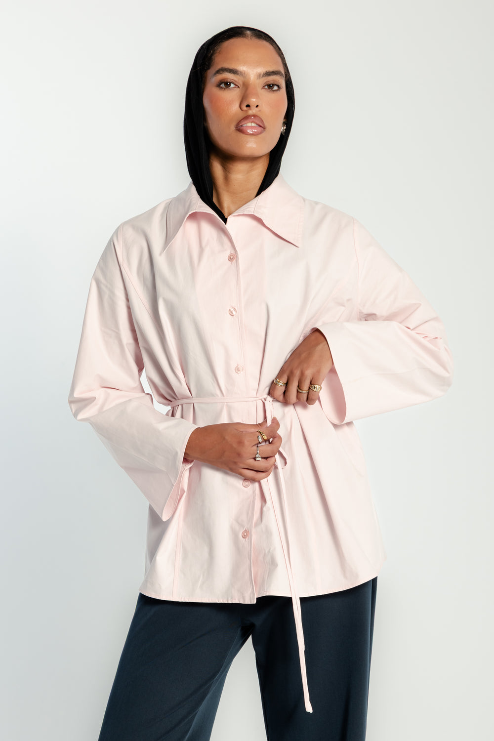 Belted Poplin Shirt in Pink