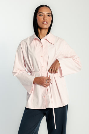 Belted Poplin Shirt in Pink