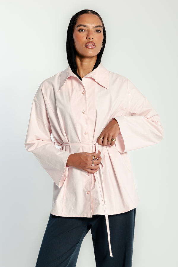 Belted Poplin Shirt in Pink