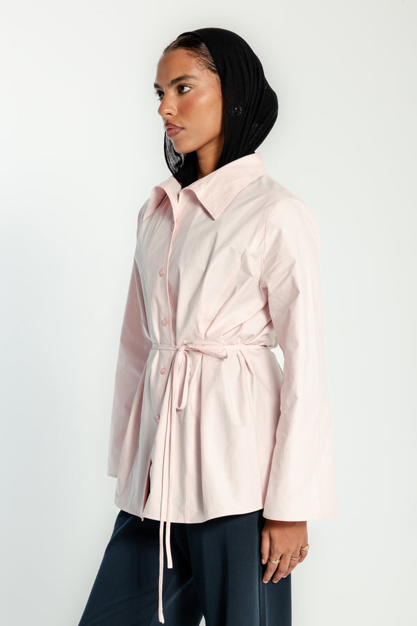 Belted Poplin Shirt in Pink
