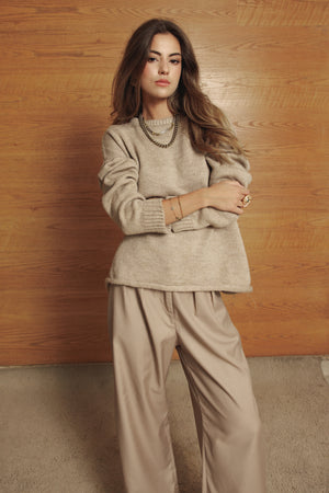 Long Line Knit Jumper in Beige