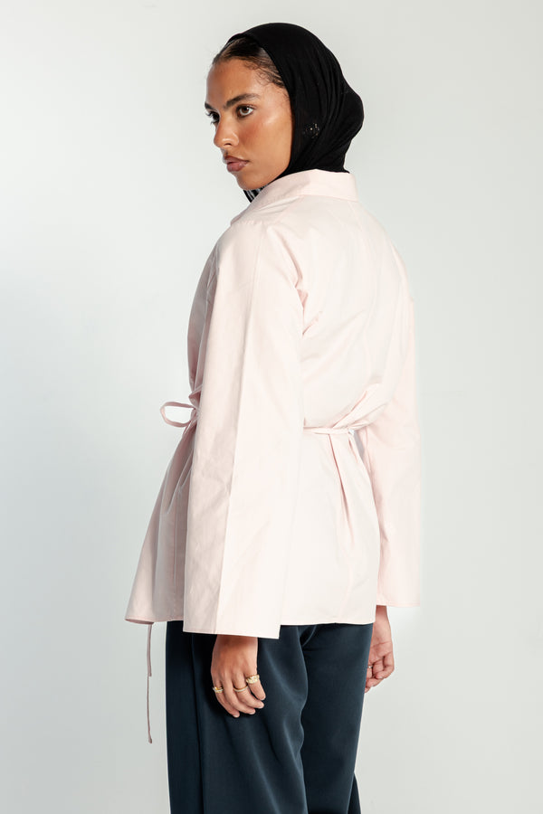 Belted Poplin Shirt in Pink