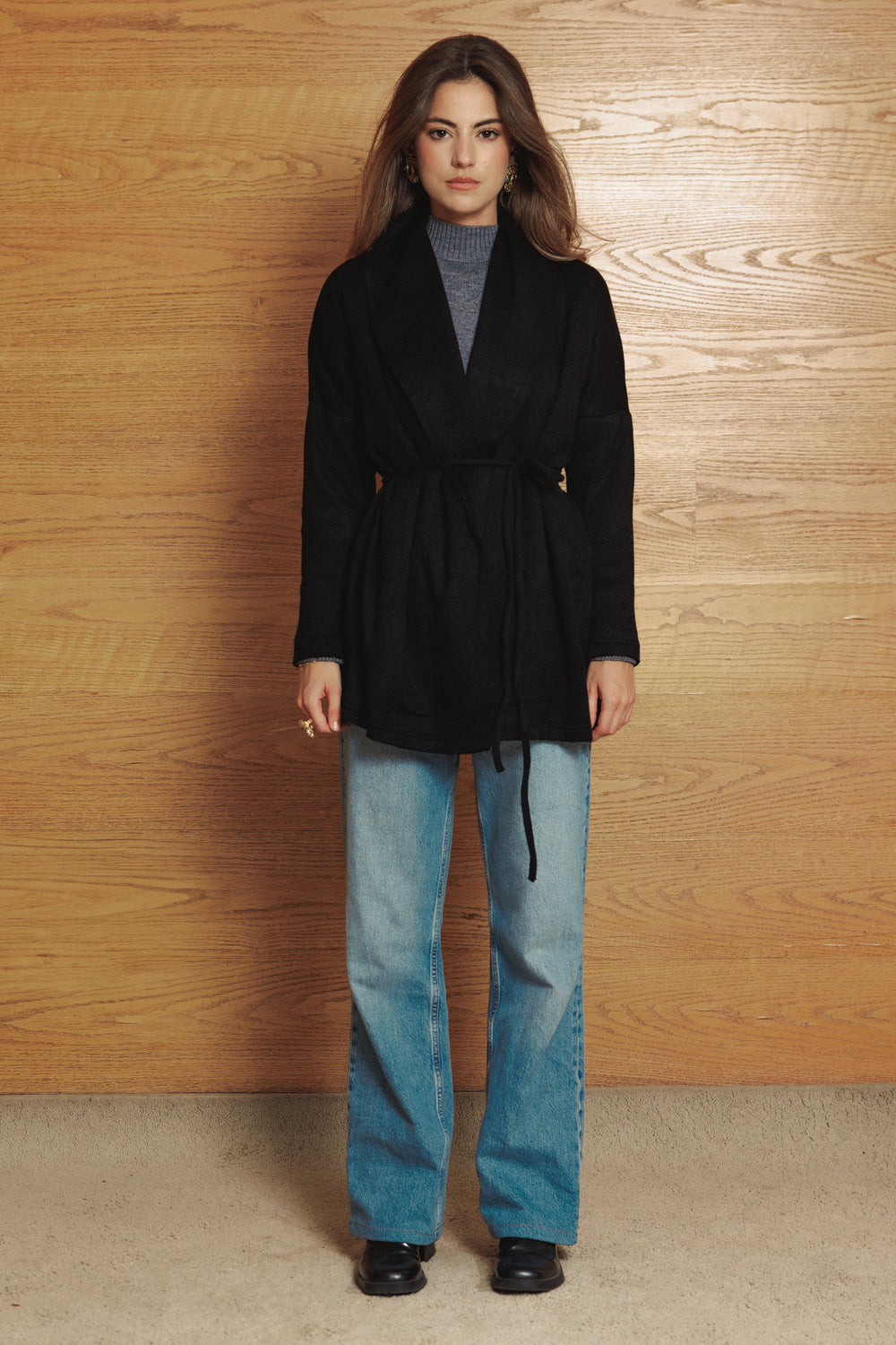 Knitted Belted Cardigan in Black