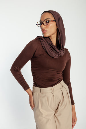 Side Gathering Top in Brown