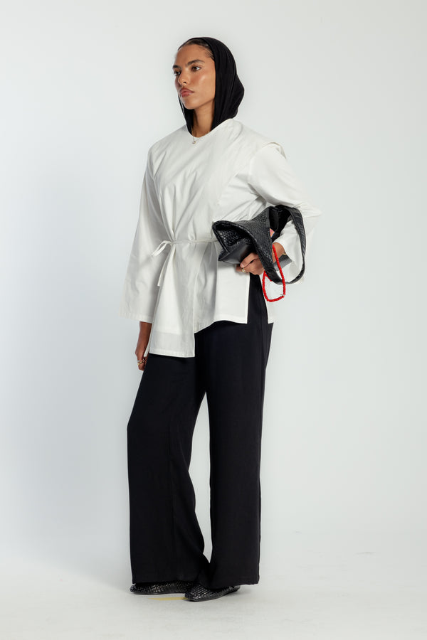 Poplin Scarfed Top in White