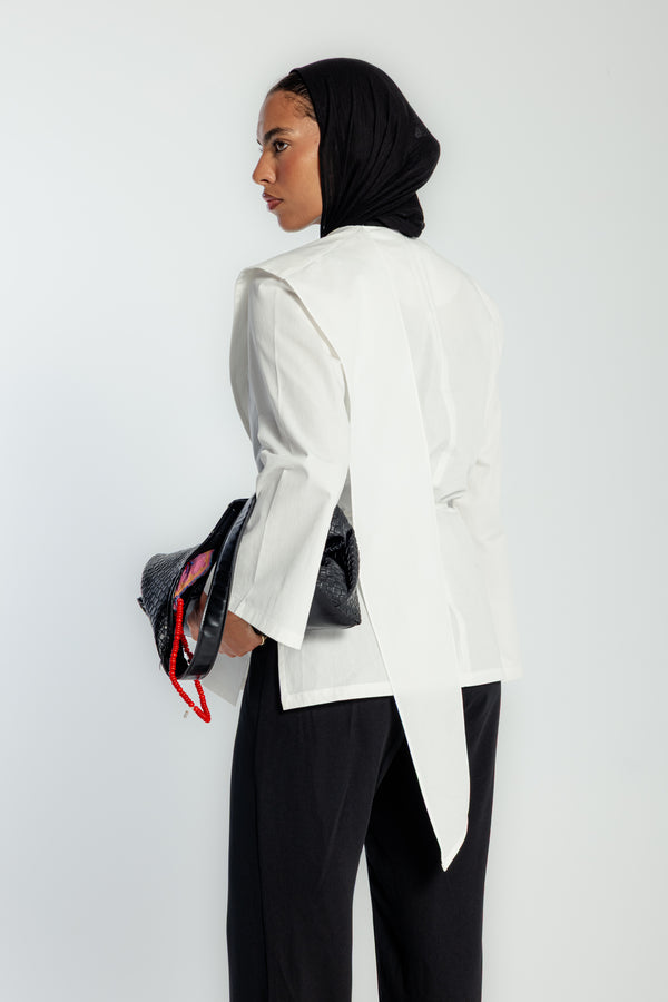 Poplin Scarfed Top in White