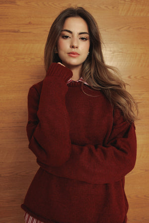 Long Line Knit Jumper in Burgundy