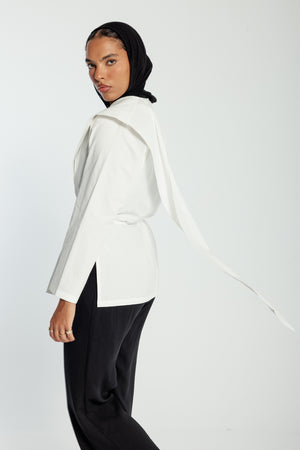 Poplin Scarfed Top in White