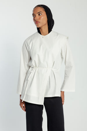 Poplin Scarfed Top in White