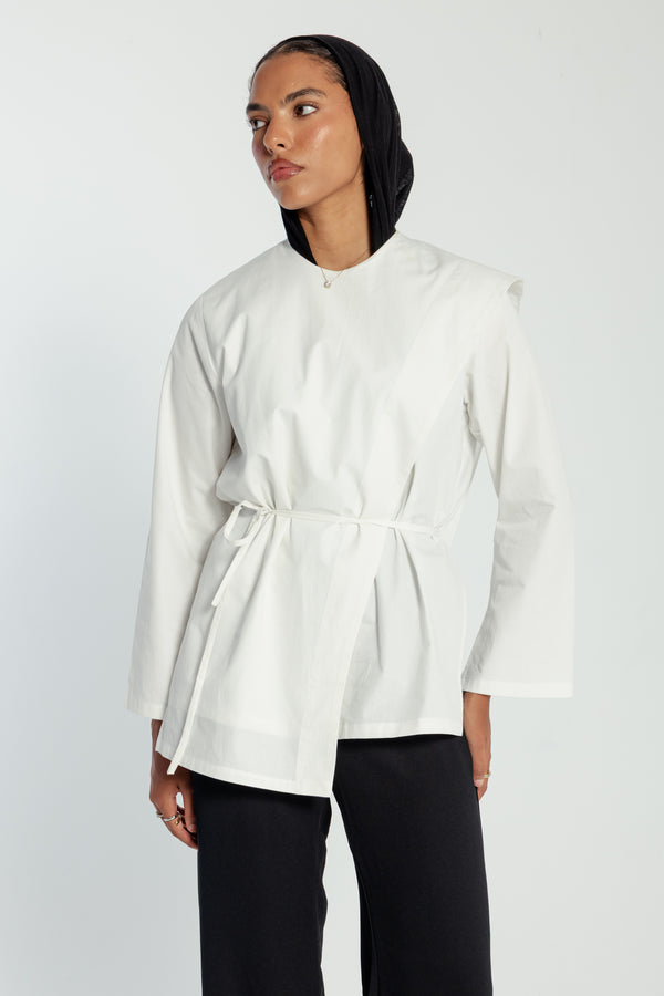 Poplin Scarfed Top in White
